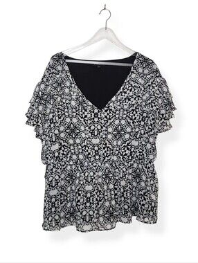 lane Bryant Black & White Tiered Ruffle Short Sleeve Peplum Top Size 22